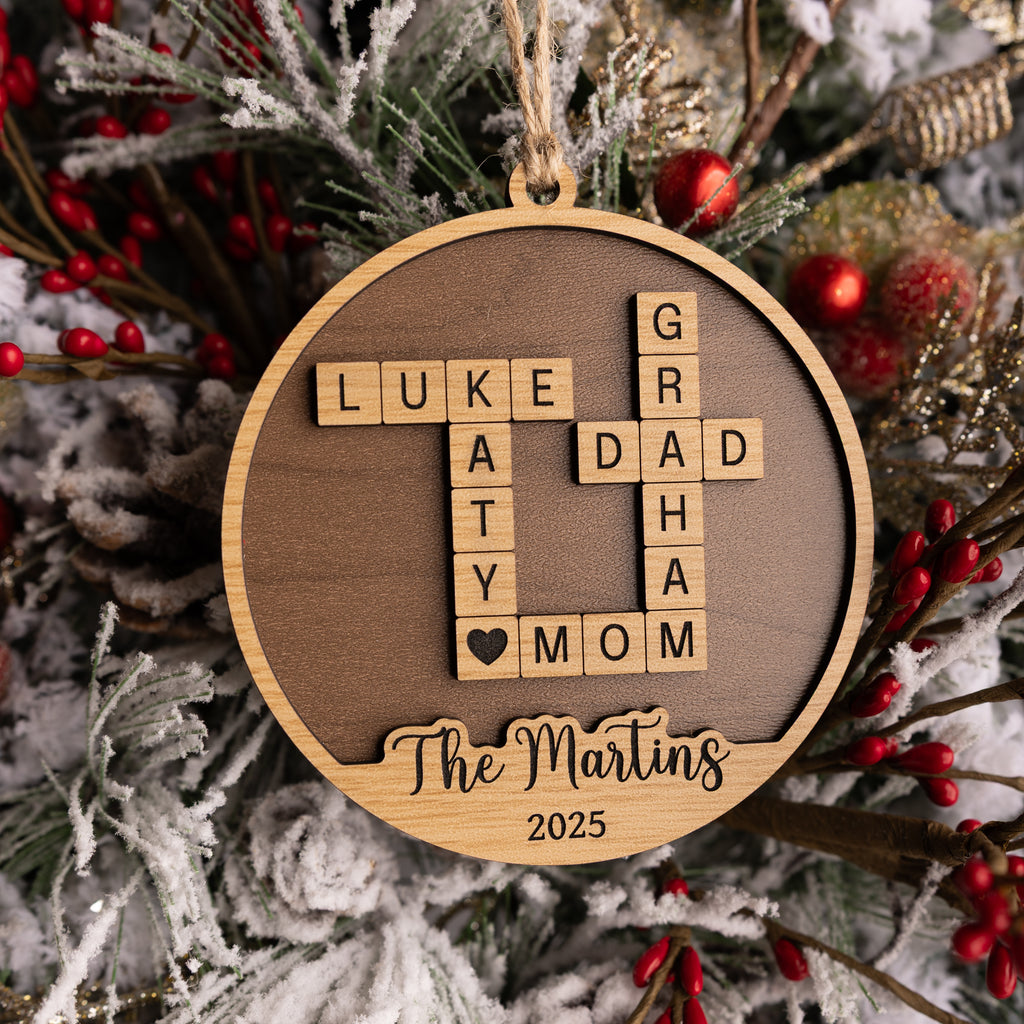 Crossword Family Ornament - Personalized
